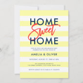 パステルイエローストライプ引っ越し祝いパーティーブルーパーティー 招待状 (正面)