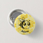 パステルイエローハニカムかわいいBee オリジナル 缶バッジ (正面&裏面)