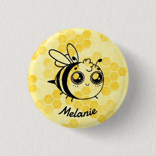 パステルイエローハニカムかわいいBee オリジナル 缶バッジ