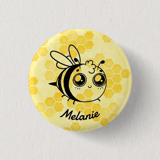 パステルイエローハニカムかわいいBee オリジナル 缶バッジ (正面)