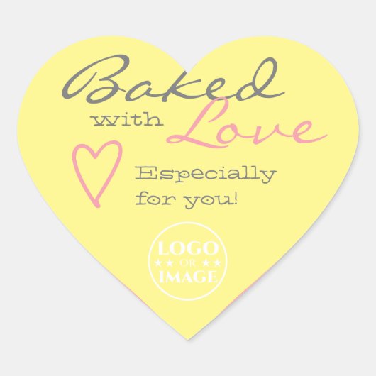 パステルイエローピンクシンプルハートメイドラブロゴ ハートシール (正面)