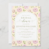 パステルイエローピンクフローラボホアーチブライダルシャワー 招待状 (正面)