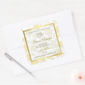 パステルイエローフローラと金ゴールドフレーム製品ラベル スクエアシール (封筒)