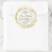 パステルイエローフローラと金ゴールドフレーム製品ラベル ラウンドシール (バッグ)