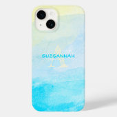 パステルイエローブルーウォーターカラーモノグラム名カスタム前 Case-Mate iPhoneケース (裏面)
