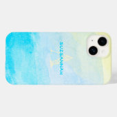 パステルイエローブルーウォーターカラーモノグラム名カスタム前 Case-Mate iPhoneケース (裏面 (横))