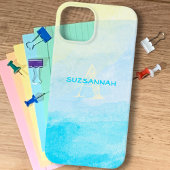 パステルイエローブルーウォーターカラーモノグラム名カスタム前 Case-Mate iPhoneケース