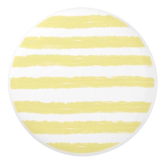パステルイエローホワイトウォーター色のストライプ セラミックノブ (正面)