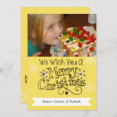 パステルイエローメリークリスマスフォトホリデーカード シーズンカード (正面/裏面)