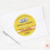 パステルイエローラインストーンカップケーキケーキ練りラベル ラウンドシール (封筒)