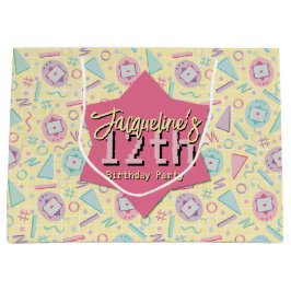 パステルイエローレトロバーチャルペット誕生日 ラージペーパーバッグ