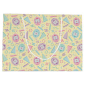 パステルイエローレトロバーチャルペット誕生日 ラージペーパーバッグ (裏面)