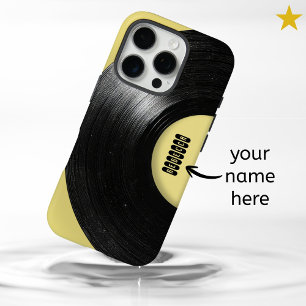 パステルイエローレトロビニールレコードカスタムネーム iPhone 16 PROケース