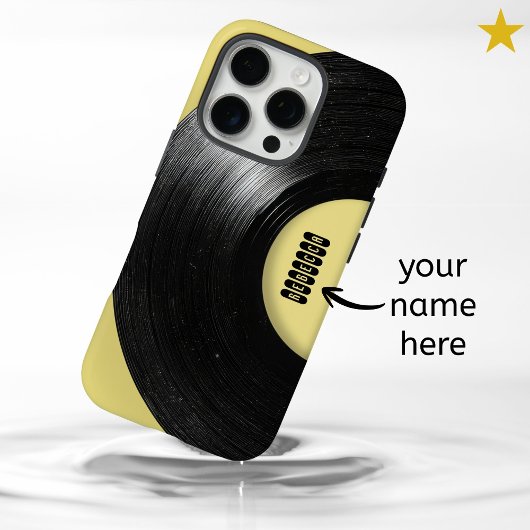 パステルイエローレトロビニールレコードカスタムネーム Case-Mate iPhoneケース