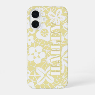 パステルイエローレースフラワーパーソナライズiPhoneケース iPhone 16ケース