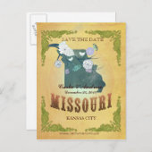 パステルイエロー日付を保存 – 素敵な鳥とマップ 案内ポストカード (正面/裏面)