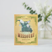 パステルイエロー日付を保存 – 素敵な鳥とマップ 案内ポストカード (スタンド正面)