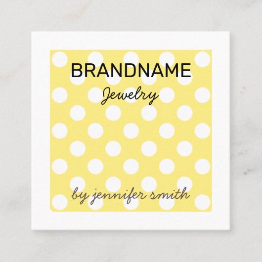 パステルイエロー水玉模様手作りジュエリーディスプレイ スクエア名刺 (正面)