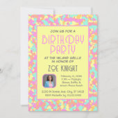 パステルイエロー紙吹雪誕生日パーティーの招待 招待状 (正面)