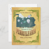 パステルイエロー素敵な鳥と日付マップを保存 案内ポストカード (正面/裏面)