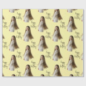 パステルイエロー&カスタム誕生日文字と写真 –  ラッピングペーパー (フラット)