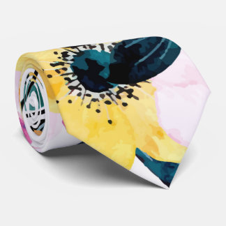 パステルイエロー&ブルーフラワータイ ネクタイ