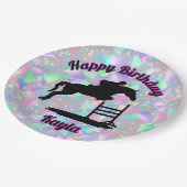 パステルイリディセントハッピーバースデーホースガール ペーパープレート (アングル)