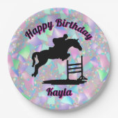 パステルイリディセントハッピーバースデーホースガール ペーパープレート (正面)
