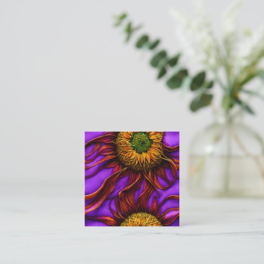 パステルインクフロー複雑なヒマワリ植物学 スクエア名刺 (スタンド正面)