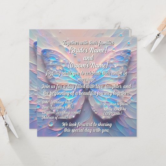 パステルインパストのモダンな蝶の結婚式招待状 招待状 (正面/裏面インサイチュ)