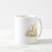 パステルイースターうさぎとイースター卵と春の花の水彩画 コーヒーマグカップ (正面右)