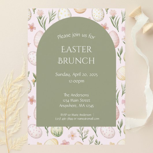 パステルイースターエッグパターンイースターブランチ招待状 シーズンカード