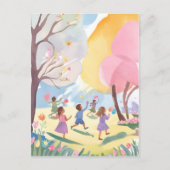 パステルイースターエッグ狩りフローラ手作り水彩 シーズンポストカード (正面)