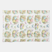 パステルイースターエッグ＆ウサギ 花＆蝶 キッチンタオル (横)