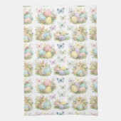 パステルイースターエッグ＆ウサギ 花＆蝶 キッチンタオル (縦)