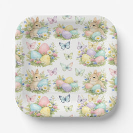 パステルイースターエッグ＆ウサギ 花＆蝶 ペーパープレート
