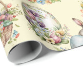 パステルイースターエッグ、バニー、シックフローライエロー ラッピングペーパー (ロールコーナー)