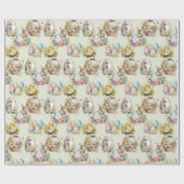 パステルイースターエッグ、バニー、シックフローラグリーン ラッピングペーパー (フラット)