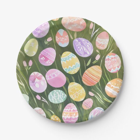 パステルイースターエッグ | 美しい春水色 ペーパープレート (正面)