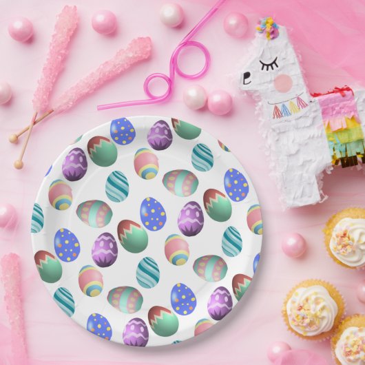 パステルイースターカラフル卵飾イースターエッグ ペーパープレート (パーティー)