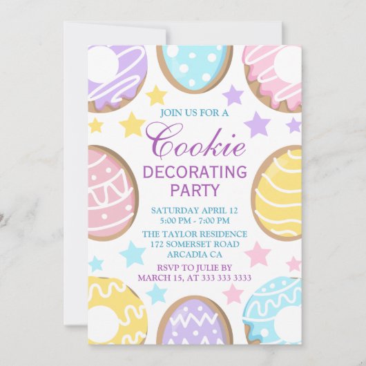 パステルイースタークッキー デコレーション デザイン 招待状 (正面)