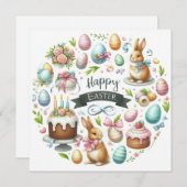 パステルイースターバニーフローライラストレーション シーズンカード (正面/裏面)