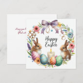 パステルイースターバニーフローラキャンドルイラストレーション シーズンカード (正面/裏面)