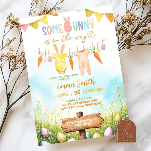 パステルイースターバニーベビーシャワー 招待状