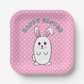 パステルイースターバニー漫画ピンク白い青かわいい ペーパープレート (正面)