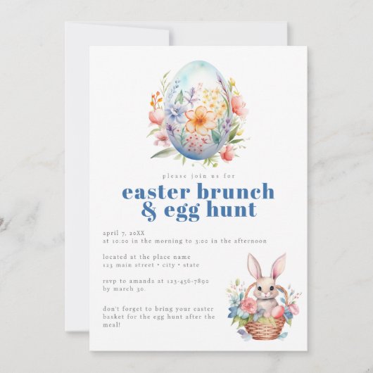 パステルイースターブランチと卵狩りフローラ卵 招待状 (正面)