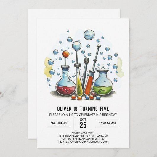 パステルウィムシーラボケミストリー誕生日 招待状 (正面/裏面)