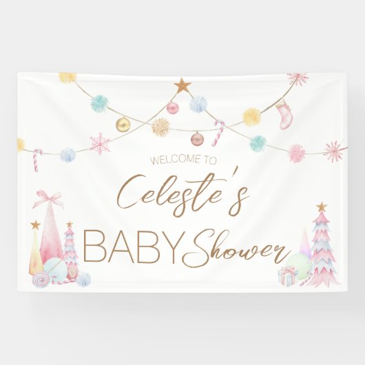 パステルウィンターワンダーランドベビーシャワーウェルカム 横断幕 (横)