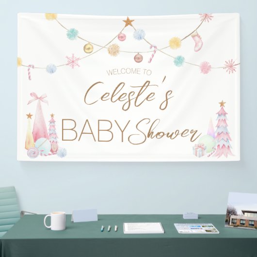 パステルウィンターワンダーランドベビーシャワーウェルカム 横断幕 (トレードショー)
