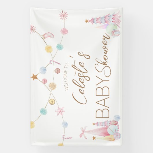 パステルウィンターワンダーランドベビーシャワーウェルカム 横断幕 (縦)